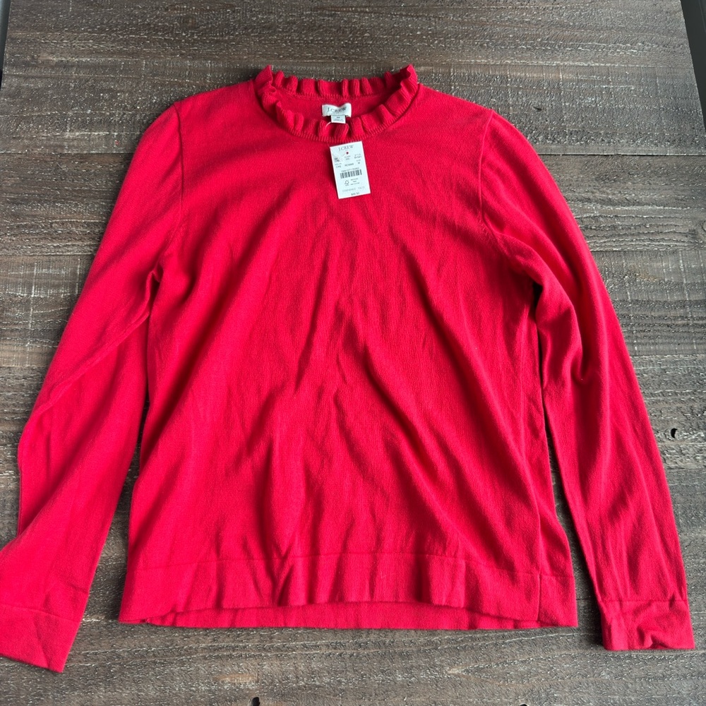 Red J Crew Ruffle Collar Long Sleeve Top M